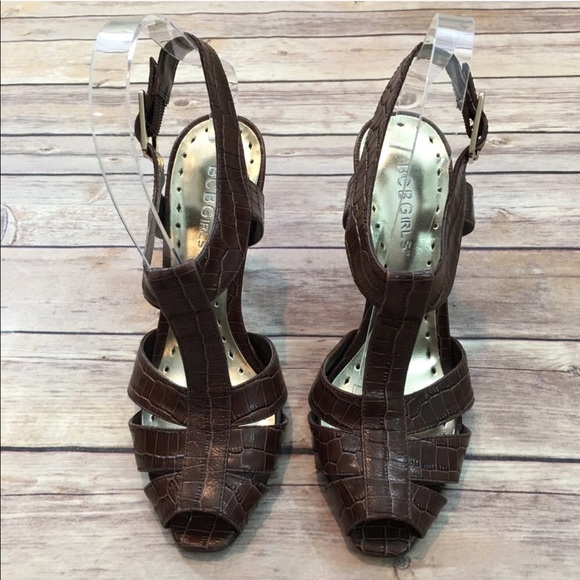 Size 6.5B BCBGirls Brown Crocodile Strappy Heels - Picture 7 of 8
